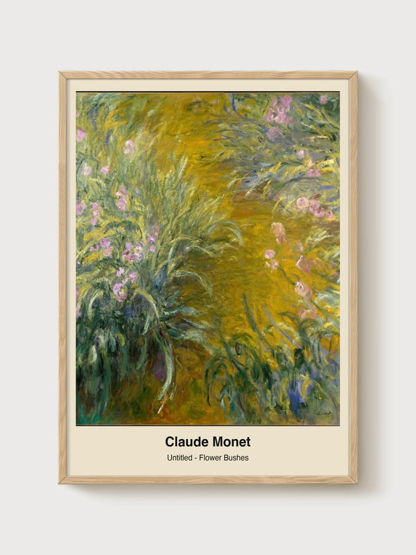 Claude Monet Flower Bushes Print poster in oak frame