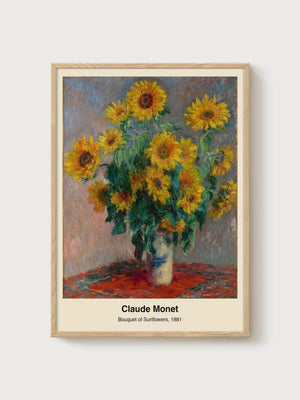 Claude Monet Bouquet of Sunflowers Print poster in oak frame