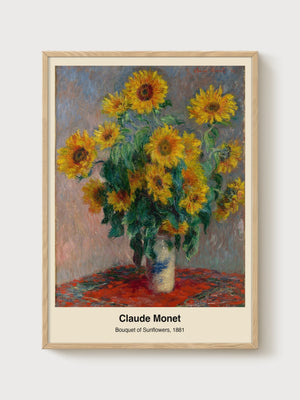 Claude Monet Bouquet of Sunflowers Print poster in oak frame