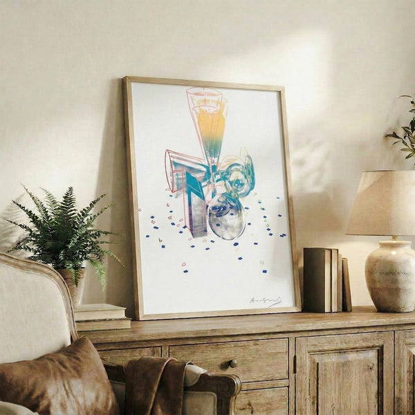 Bold pop art wall hanging featuring layered portrait faces in bright, contrasting colors against dynamic background.