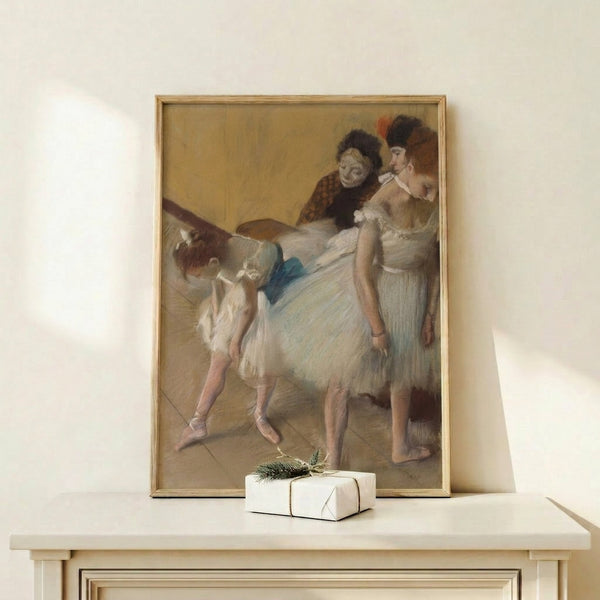 Poster art presenting poised ballet performers in soft peach and cream tones, conveying the quiet elegance of a dance rehearsal or inspection moment.
