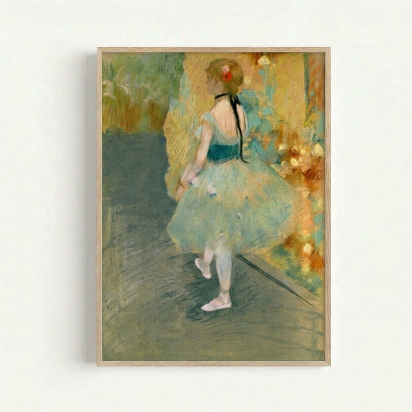 Framed art print depicting an elegant dancer in emerald tones, rendered in the impressionistic style with delicate linework and atmospheric color blending.