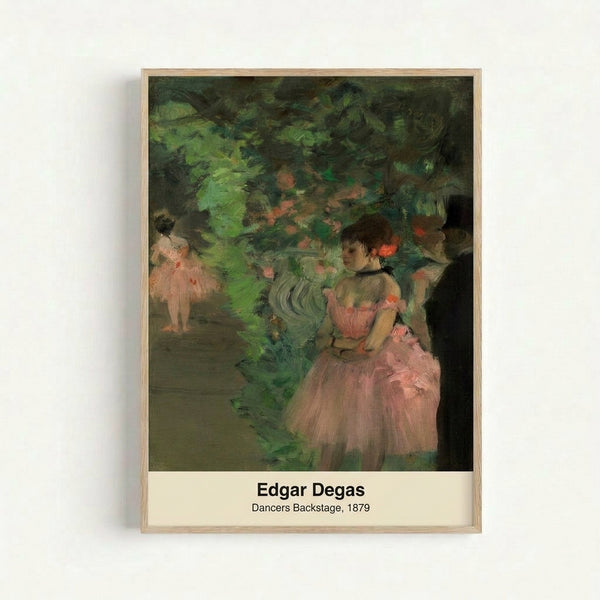 Framed Degas-style artwork showing ballet dancers in soft cream and brown hues, capturing the candid, observational quality of performers preparing offstage.