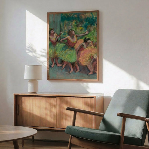 Impressionist poster art featuring graceful dancers, rendered in delicate watercolor with vintage charm and a dreamy, introspective quality.