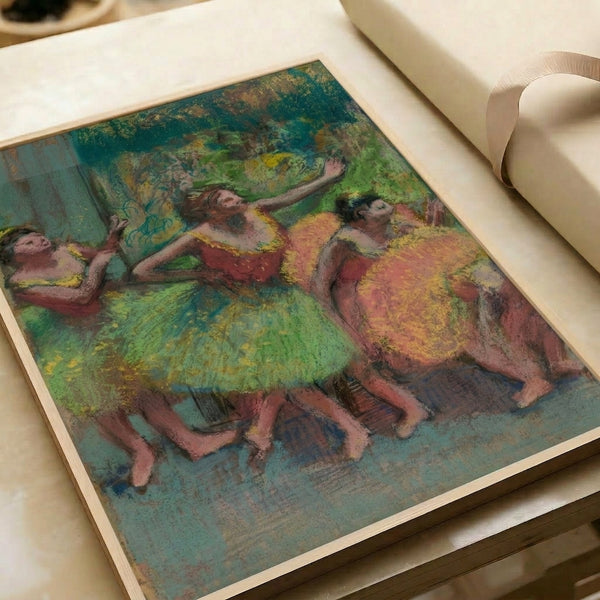 Framed classical dancer portrait print in soft watercolor style, featuring warm and cool neutral tones that evoke 19th-century artistic sophistication.