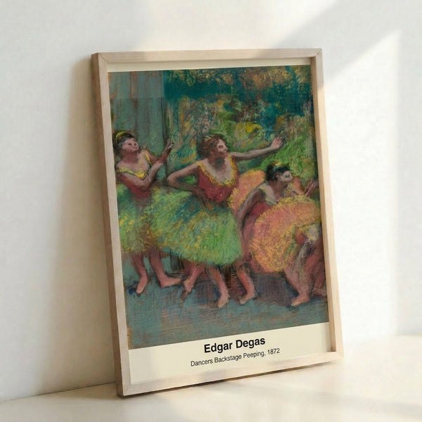 Modern interpretation of Impressionist dancers with intimate, artistic quality in cream and warm brown palette, shown as wall art.