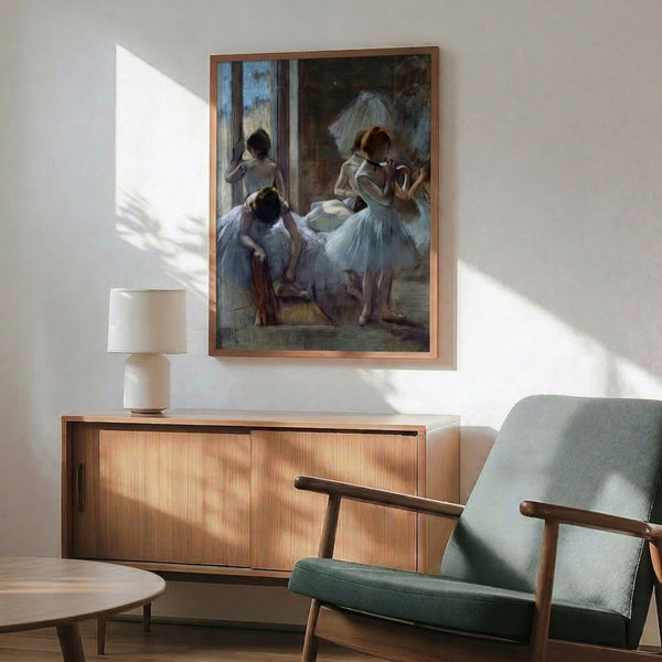 Light blue ballerina composition in classic artistic style, featuring gracefully posed figures on a framed poster.