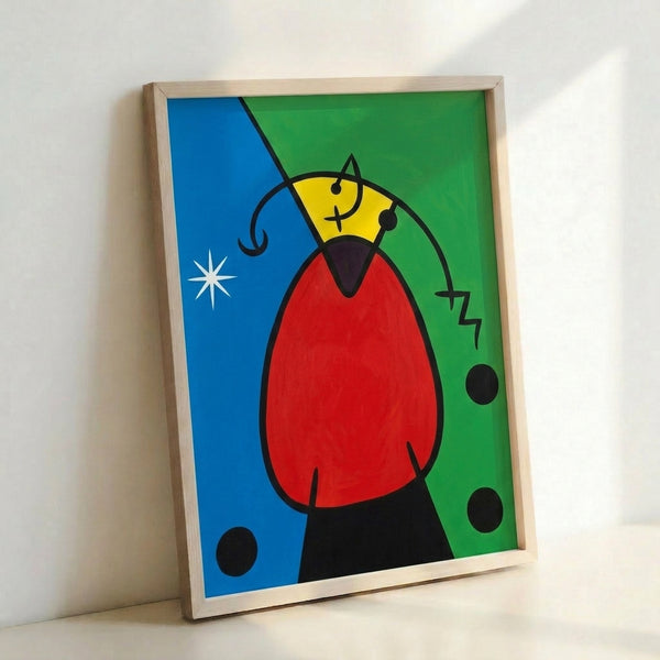 Colorful abstract wall art displaying curved and angular shapes with a cheerful, dynamic mood evoked through vibrant primary hues.
