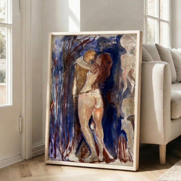 Symbolist masterpiece wall art portraying the eternal duality of death and life through ghostly, haunting forms in a palette of muted naturals and shadows.