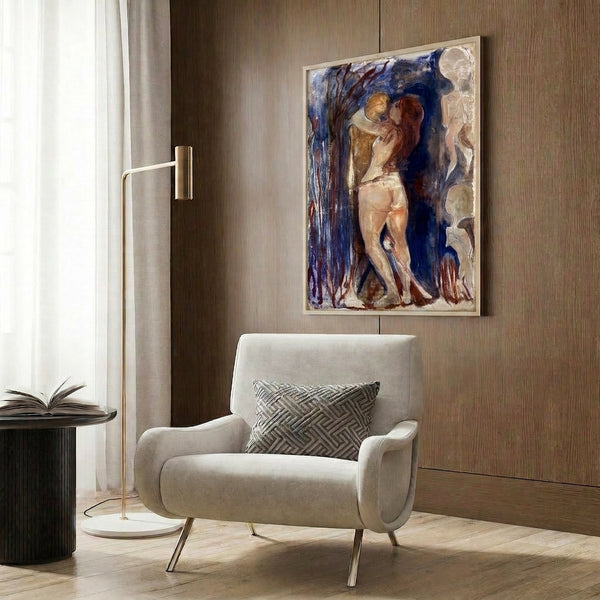 Melancholic poster artwork capturing the philosophical tension between death and life with ethereal, distorted figures in subdued color palette.