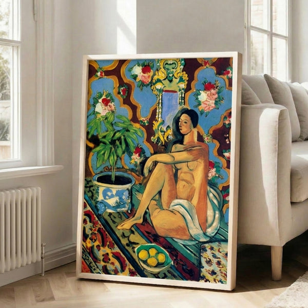 Decorative art poster featuring a graceful figure against a complex ornamental background, executed in the vibrant, pattern-forward style of modernist design.