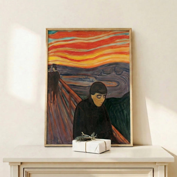 Expressionist wall art depicting emotional anguish through bold, swirling strokes and a moody palette of deep browns, blacks, and grays.