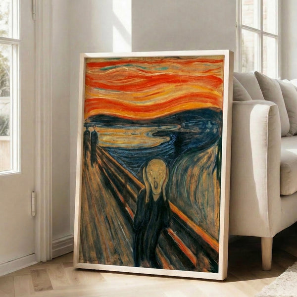 Poster displaying expressionist imagery of a figure in existential torment, rendered in muted, somber tones with dramatic diagonal brushwork.