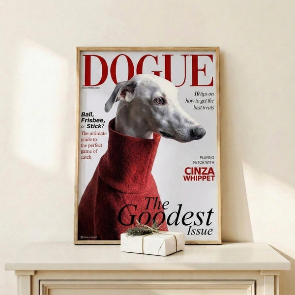 Trendy wall art featuring a sophisticated whippet portrait in a red-and-white modern design with black typography and gray graphic details.