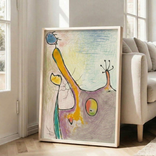 Contemporary abstract painting with playful organic forms and warm earth tones mixed with vibrant colorful elements.
