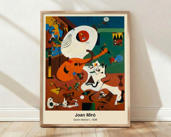 Surreal abstract poster featuring a dreamlike interior scene with a stylized archer, geometric bird, and floating arrows in ochre, black, cream, and rust tones.