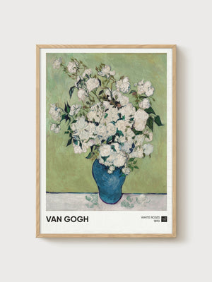Van Gogh White Roses Print poster in oak frame