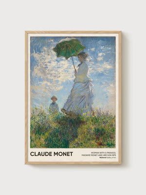 Claude Monet Woman with a Parasol poster in oak frame