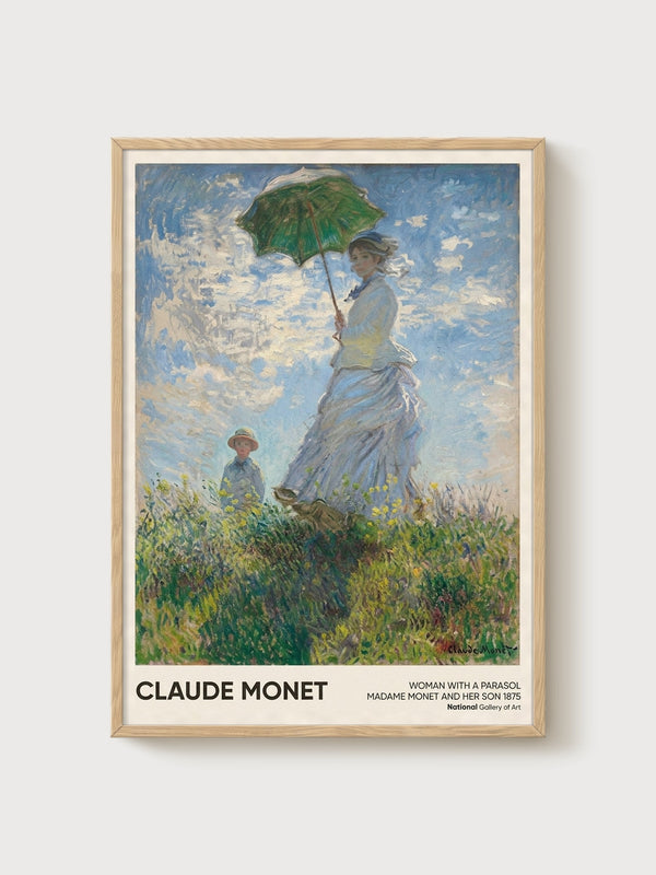 Claude Monet Woman with a Parasol poster in oak frame