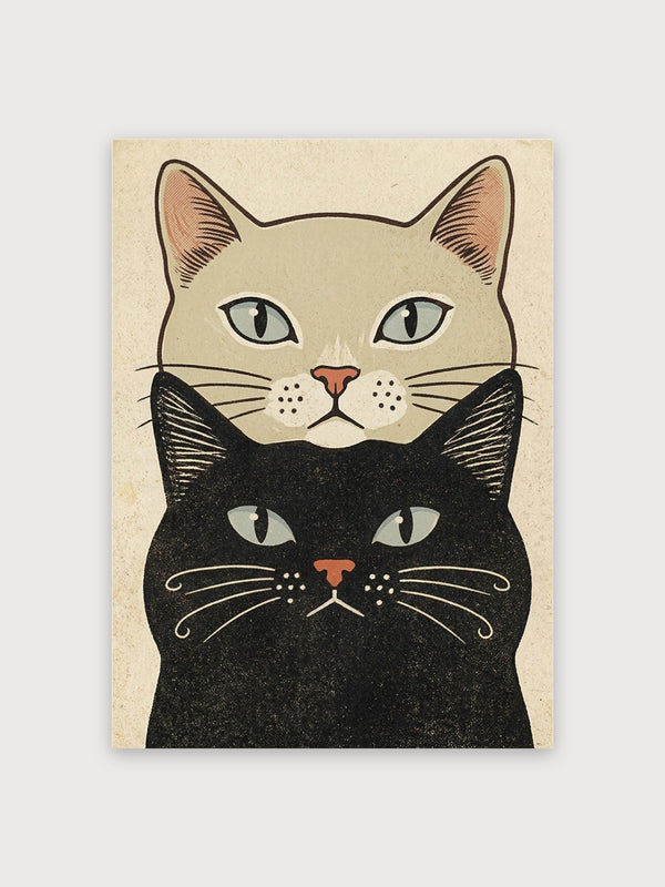 Two Cat Faces Line Art - Digital Download