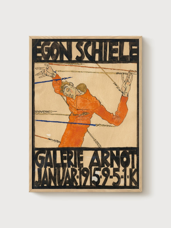 Egon Schiele Vintage Poster Galerie Arnot 1915 poster in oak frame