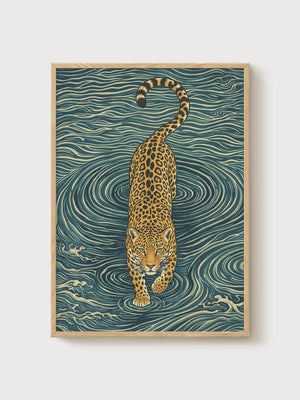 Leopard Wall Art poster in oak frame