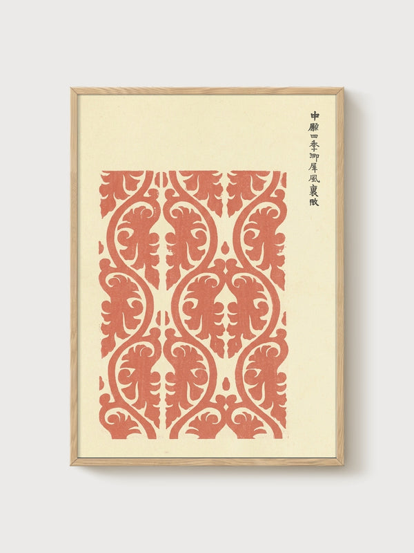 Japanese Woodblock Pattern Print poster in oak frame