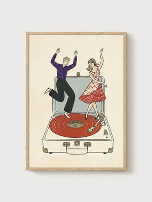 Retro Vinyl Poster poster in oak frame