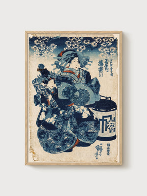 Geisha Ukiyo E Wall Art poster in oak frame