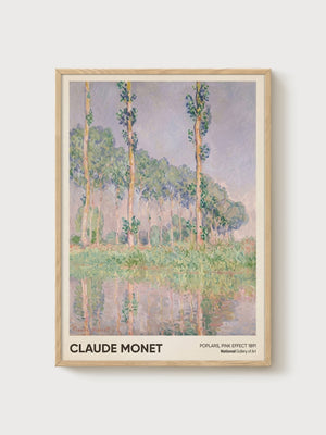 Claude Monet Poplars Pink Effect Poster poster in oak frame
