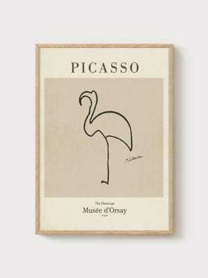 Picasso Flamingo Line Art Print poster in oak frame