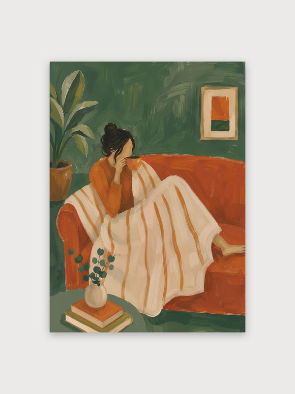 Woman With Coffee Cozy Interior - Digital Download