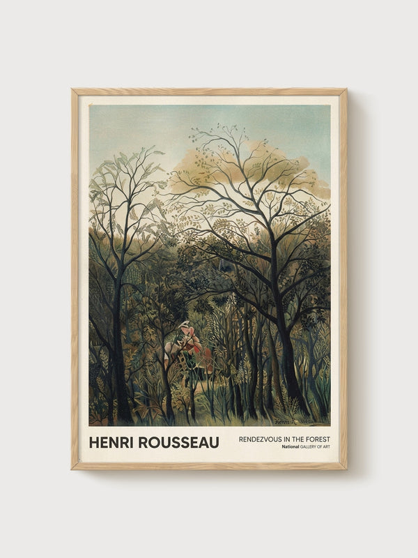 Henri Rousseau Rendezvous In The Forest Poster poster in oak frame