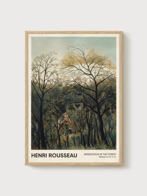 Henri Rousseau Rendezvous In The Forest Poster poster in oak frame
