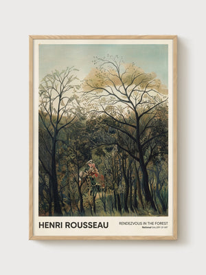 Henri Rousseau Rendezvous In The Forest Poster poster in oak frame