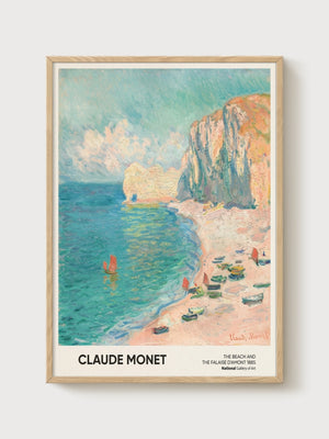 Claude Monet Beach Print poster in oak frame
