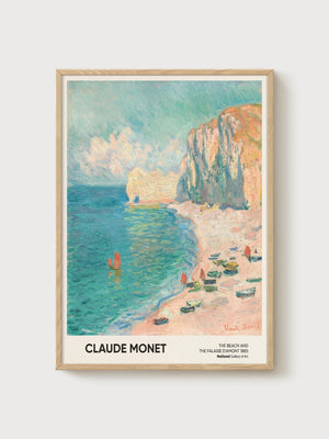 Claude Monet Beach Print poster in oak frame