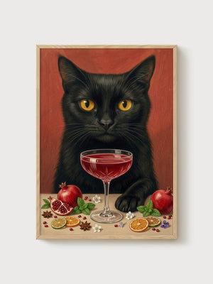 Black Cat Cocktail Poster poster in oak frame