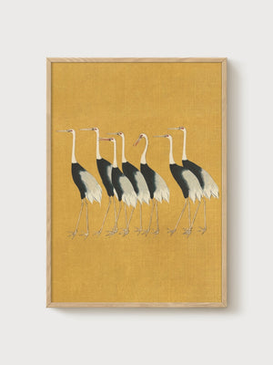 Crane Art Print poster in oak frame