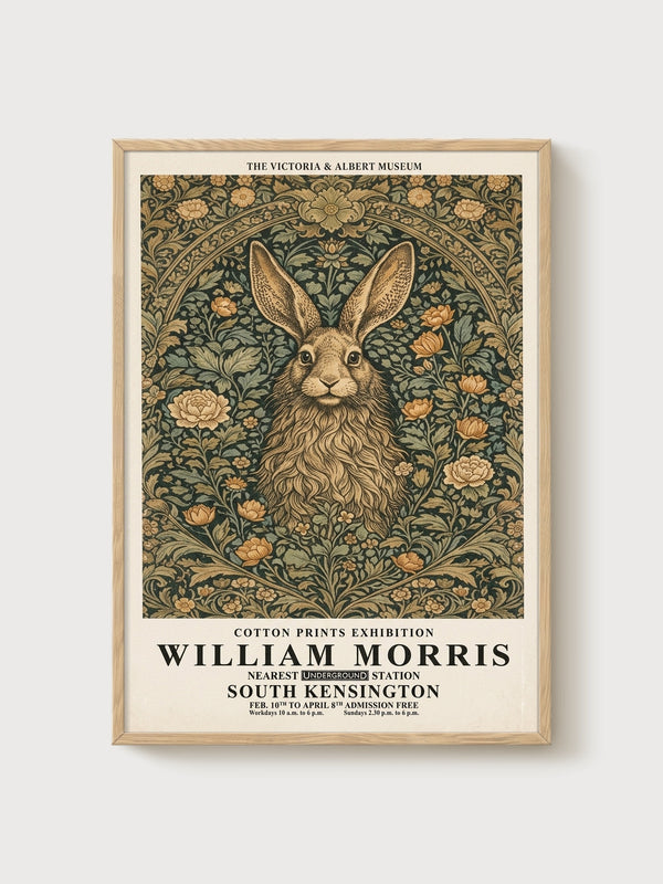 William Morris Print poster in oak frame