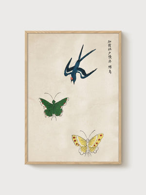 Ito Jakuchu Bird Painting poster in oak frame