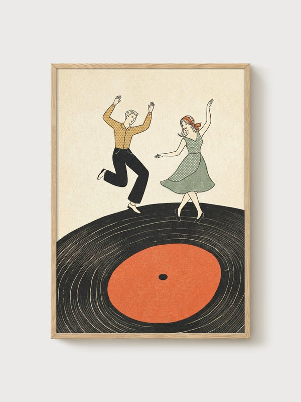 Retro Vinyl Record Poster poster in oak frame