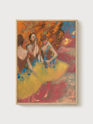 Edgar Degas Three Dancers in Yellow Skirts Poster poster in oak frame