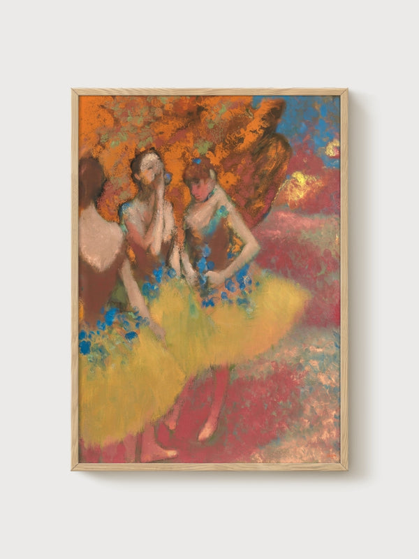 Edgar Degas Three Dancers in Yellow Skirts Poster poster in oak frame