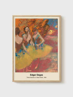 Edgar Degas Three Dancers in Yellow Skirts Poster poster in oak frame