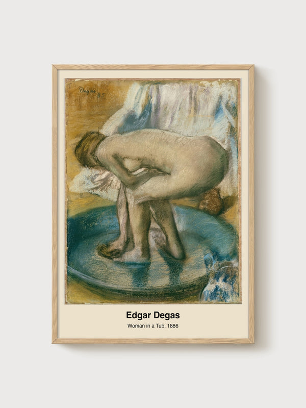 Edgar Degas Woman in a Tub Watercolor Portrait Print poster in oak frame