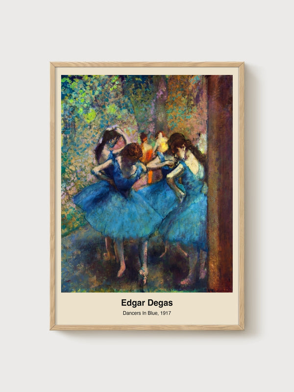 Edgar Degas Dancers In Blue Poster poster in oak frame
