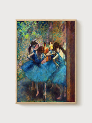 Edgar Degas Dancers In Blue Poster poster in oak frame