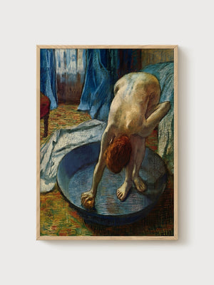 Edgar Degas Woman Bathing In A Shallow Tub Poster poster in oak frame