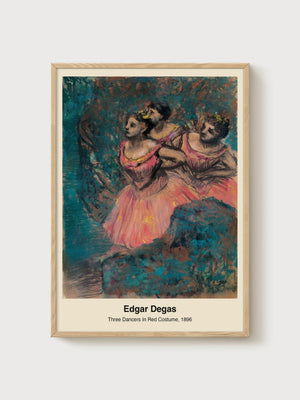 Edgar Degas Three Dancers In Red Costume Poster poster in oak frame